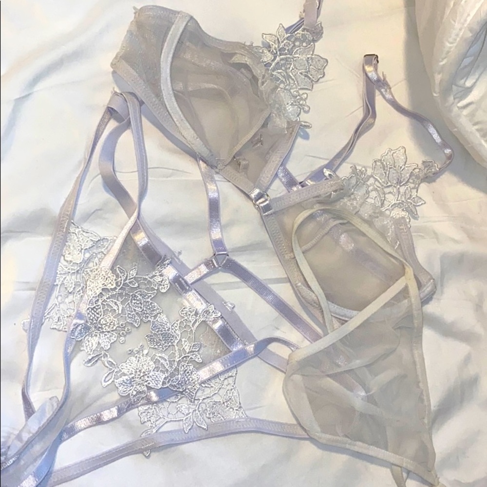 3 piece white lingerie set
